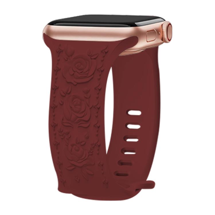 For Apple Watch 46mm / 49mm / 45mm / 44mm Kalebol 8-shaped Buckle Rose Embossed Silicone Watch Band