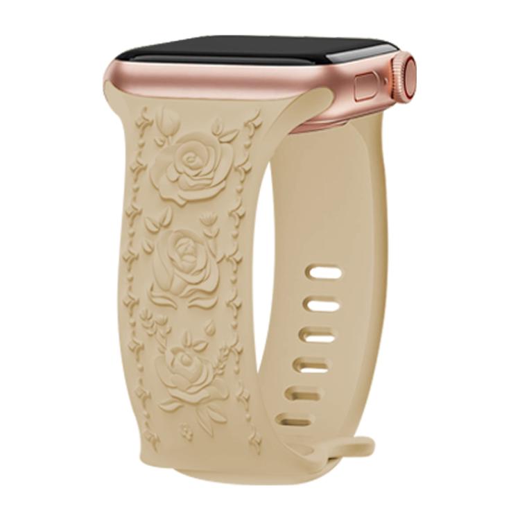 For Apple Watch 46mm / 49mm / 45mm / 44mm Kalebol 8-shaped Buckle Rose Embossed Silicone Watch Band