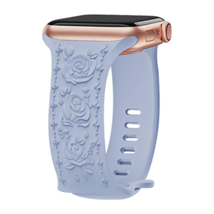 For Apple Watch 46mm / 49mm / 45mm / 44mm Kalebol 8-shaped Buckle Rose Embossed Silicone Watch Band