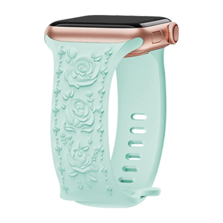 For Apple Watch 46mm / 49mm / 45mm / 44mm Kalebol 8-shaped Buckle Rose Embossed Silicone Watch Band