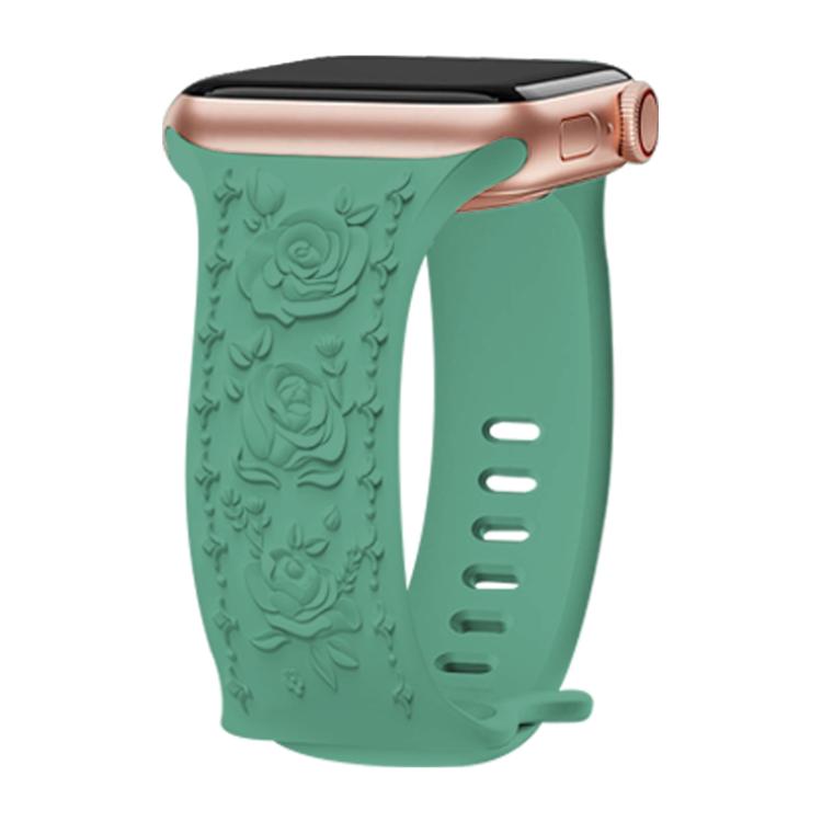 For Apple Watch 46mm / 49mm / 45mm / 44mm Kalebol 8-shaped Buckle Rose Embossed Silicone Watch Band