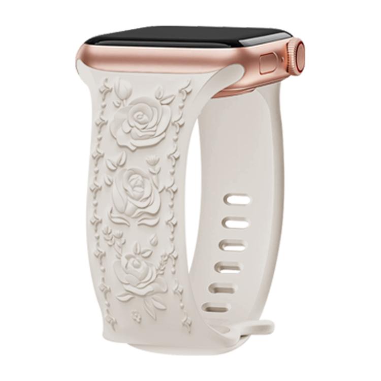 For Apple Watch 46mm / 49mm / 45mm / 44mm Kalebol 8-shaped Buckle Rose Embossed Silicone Watch Band