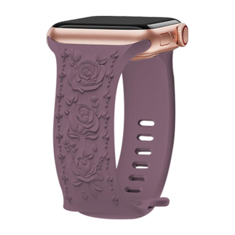 For Apple Watch 46mm / 49mm / 45mm / 44mm Kalebol 8-shaped Buckle Rose Embossed Silicone Watch Band