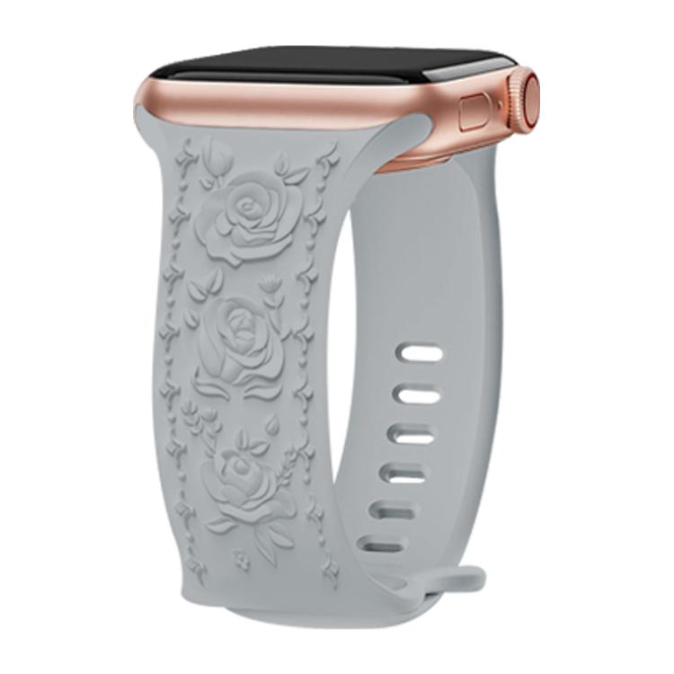 For Apple Watch 46mm / 49mm / 45mm / 44mm Kalebol 8-shaped Buckle Rose Embossed Silicone Watch Band