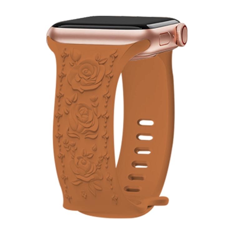 For Apple Watch 46mm / 49mm / 45mm / 44mm Kalebol 8-shaped Buckle Rose Embossed Silicone Watch Band
