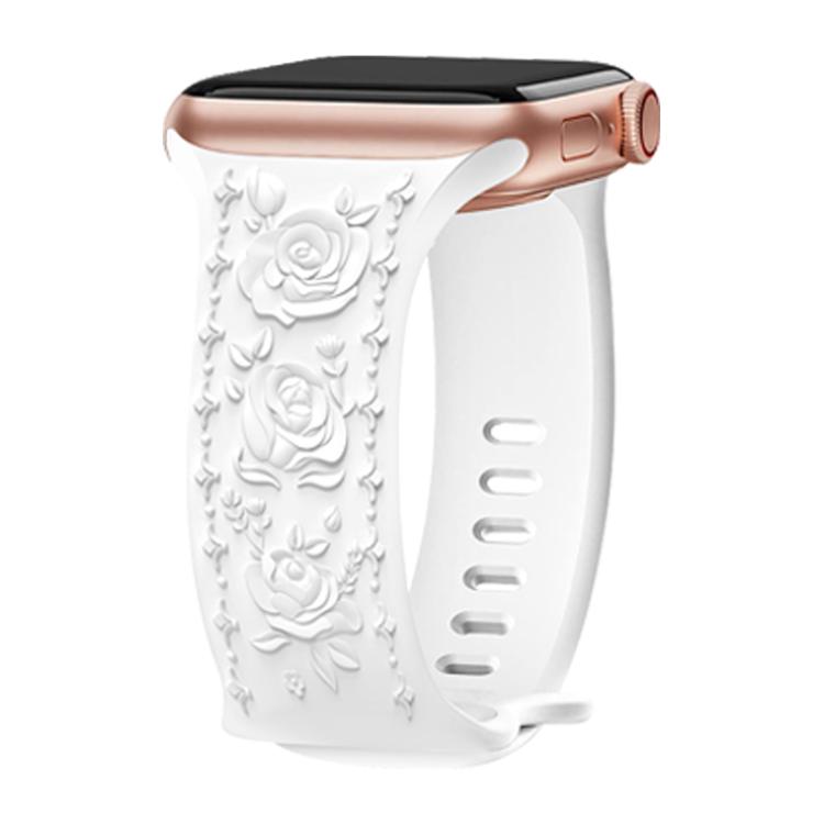 For Apple Watch 42mm / 41mm / 40mm / 38mm Kalebol 8-shaped Buckle Rose Embossed Silicone Watch Band