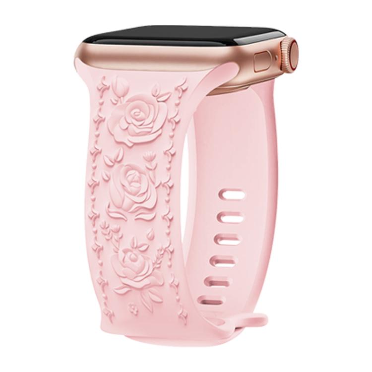 For Apple Watch 42mm / 41mm / 40mm / 38mm Kalebol 8-shaped Buckle Rose Embossed Silicone Watch Band