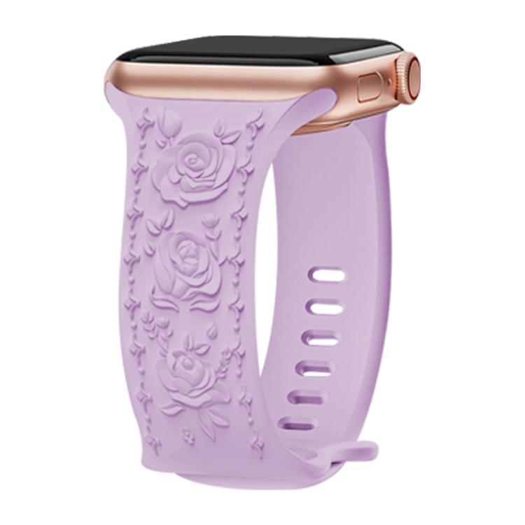For Apple Watch 42mm / 41mm / 40mm / 38mm Kalebol 8-shaped Buckle Rose Embossed Silicone Watch Band