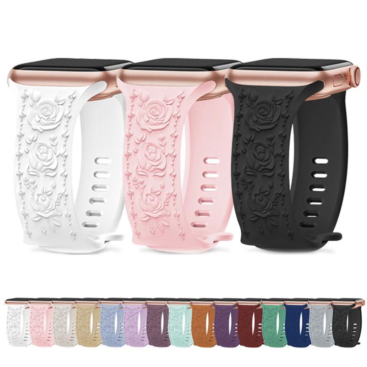 For Apple Watch 42mm / 41mm / 40mm / 38mm Kalebol 8-shaped Buckle Rose Embossed Silicone Watch Band
