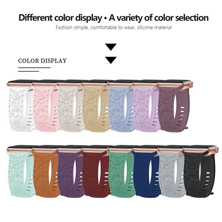 For Apple Watch 42mm / 41mm / 40mm / 38mm Kalebol 8-shaped Buckle Rose Embossed Silicone Watch Band