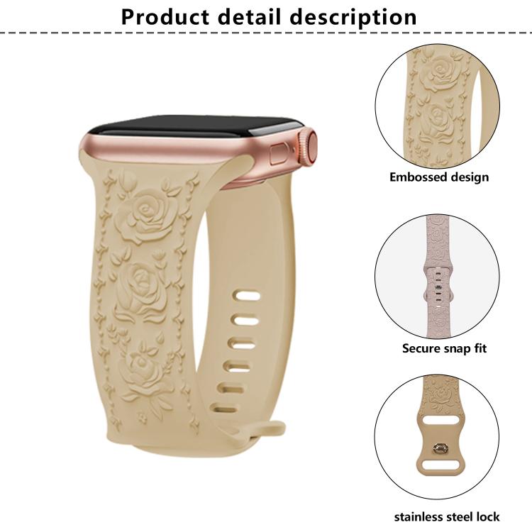 For Apple Watch 42mm / 41mm / 40mm / 38mm Kalebol 8-shaped Buckle Rose Embossed Silicone Watch Band