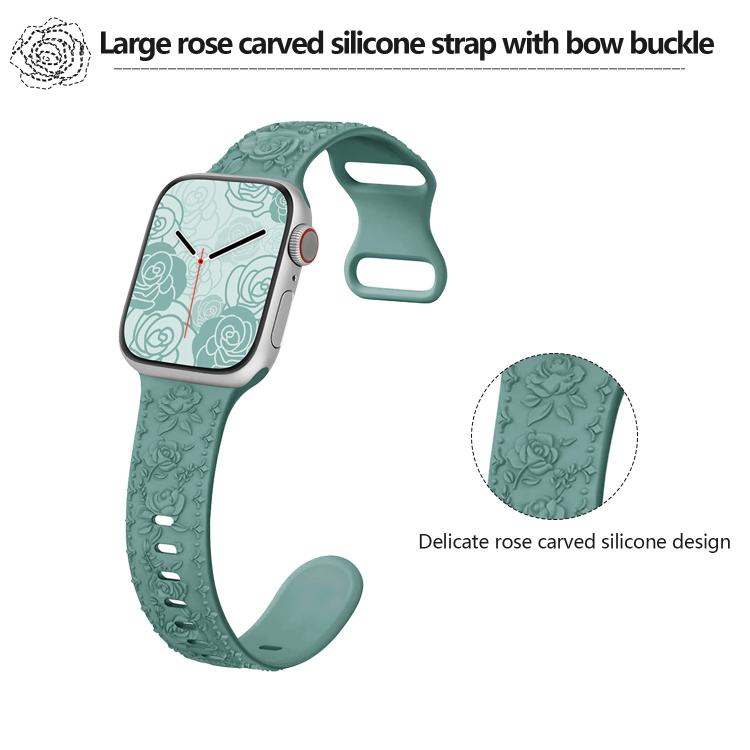 For Apple Watch 46mm / 49mm / 45mm / 44mm Kalebol 8-shaped Buckle Rose Embossed Silicone Watch Band