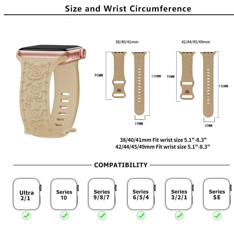 For Apple Watch 42mm / 41mm / 40mm / 38mm Kalebol 8-shaped Buckle Rose Embossed Silicone Watch Band