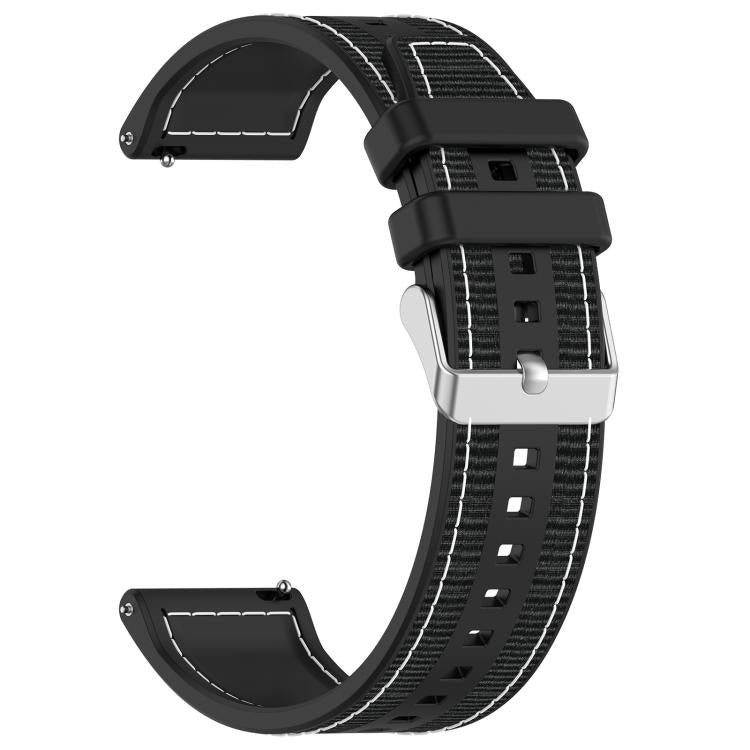 22mm Kalebol Ordinary Silver Buckle Hybrid Nylon Braid Silicone Watch Band