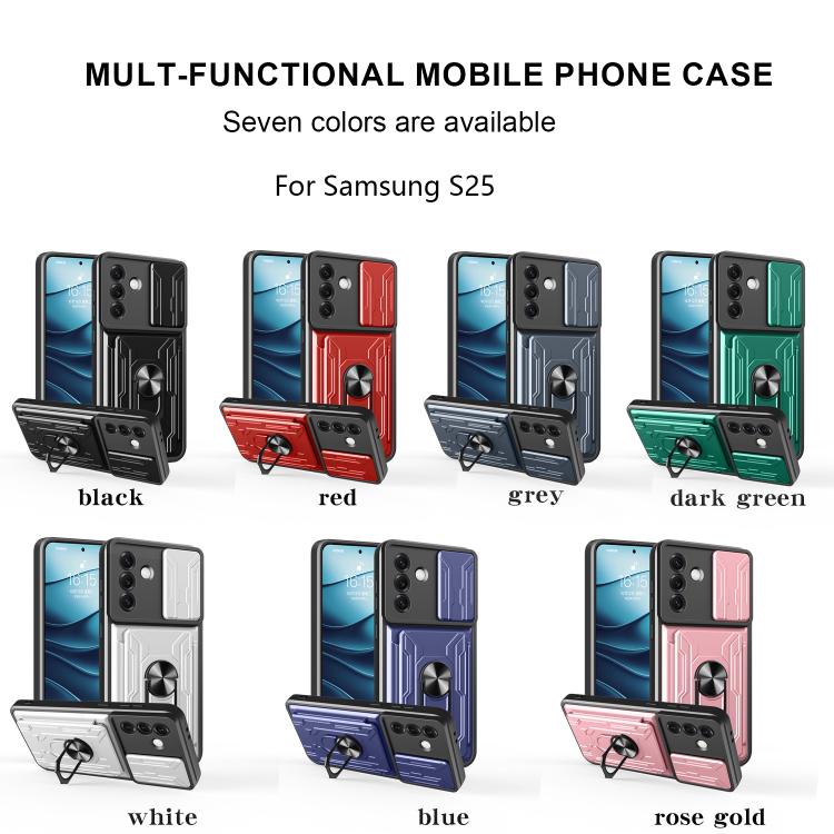For Samsung Galaxy S25 5G Sliding Camshield TPU+PC Phone Case with Card Slot