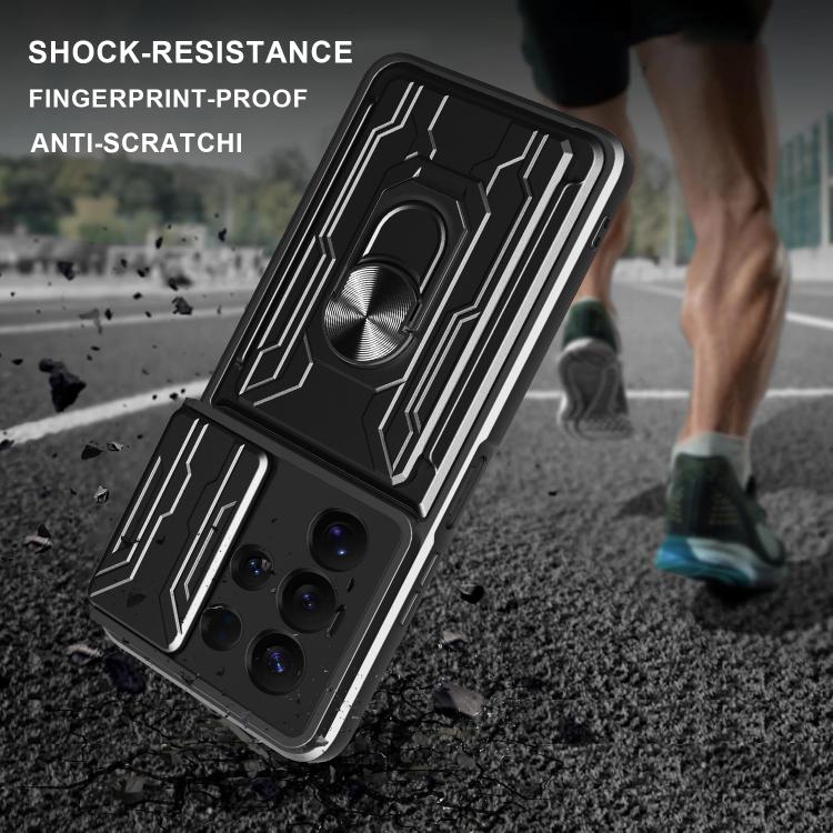 For Samsung Galaxy S25 Ultra 5G Sliding Camshield TPU+PC Phone Case with Card Slot