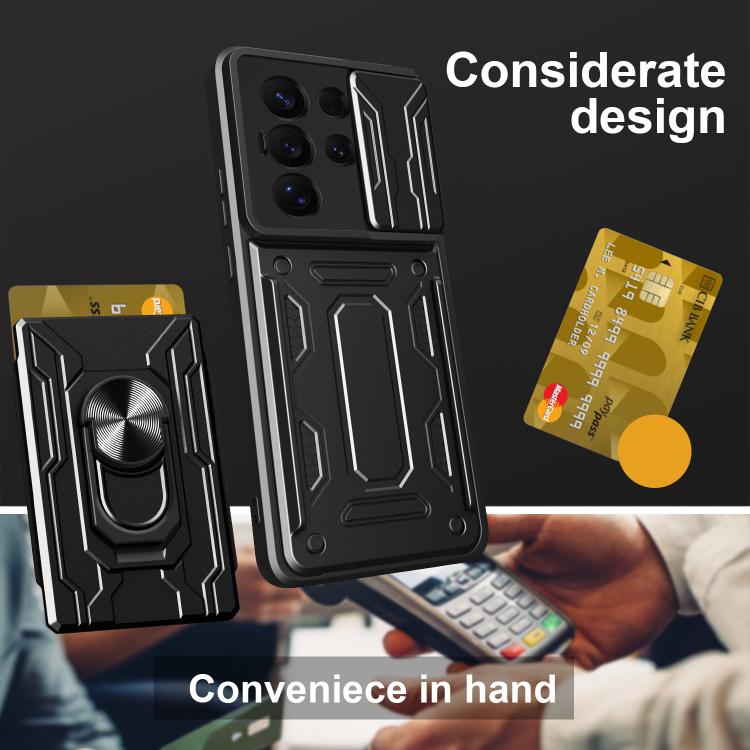 For Samsung Galaxy S25 Ultra 5G Sliding Camshield TPU+PC Phone Case with Card Slot