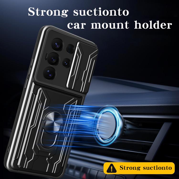For Samsung Galaxy S25 Ultra 5G Sliding Camshield TPU+PC Phone Case with Card Slot