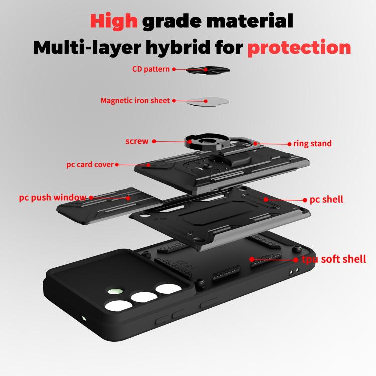 For Samsung Galaxy S26+ 5G Sliding Camshield TPU+PC Phone Case with Card Slot