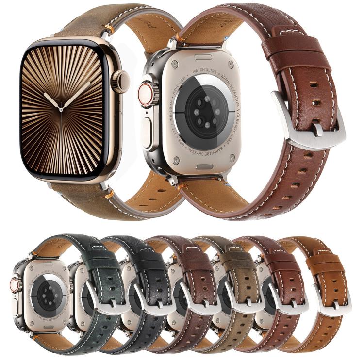 For Apple Watch 46mm / 49mm / 45mm / 44mm Kalebol Stitched Genuine Leather Watch Band