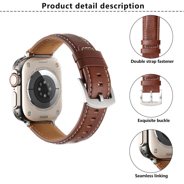 For Apple Watch 46mm / 49mm / 45mm / 44mm Kalebol Stitched Genuine Leather Watch Band