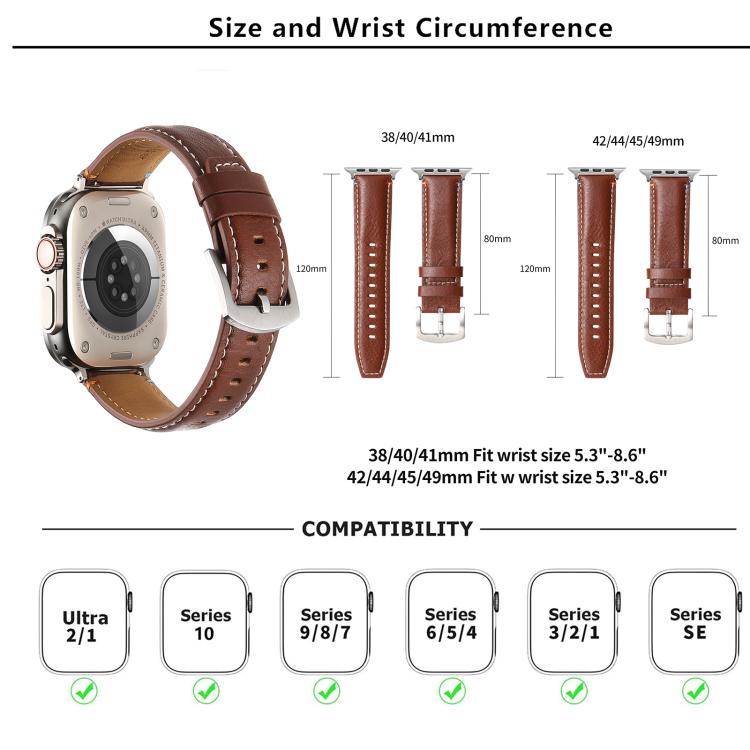 For Apple Watch 46mm / 49mm / 45mm / 44mm Kalebol Stitched Genuine Leather Watch Band