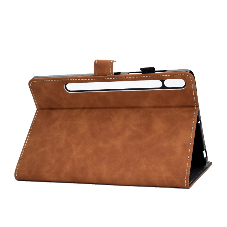 For Samsung Galaxy Tab S8 / Galaxy Tab S7 T870 Cowhide Texture Horizontal Flip Leather Case with Holder & Card Slots & Sleep / Wake-up Function