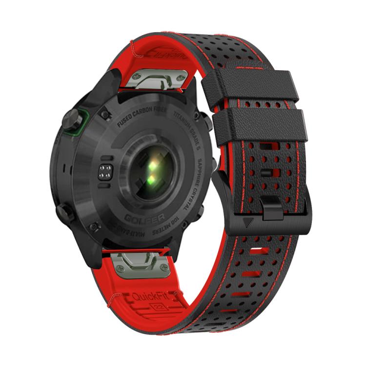For Garmin Fenix 7 22mm Kalebol Dot Hole Silicone Leather Quick Release Watch Band