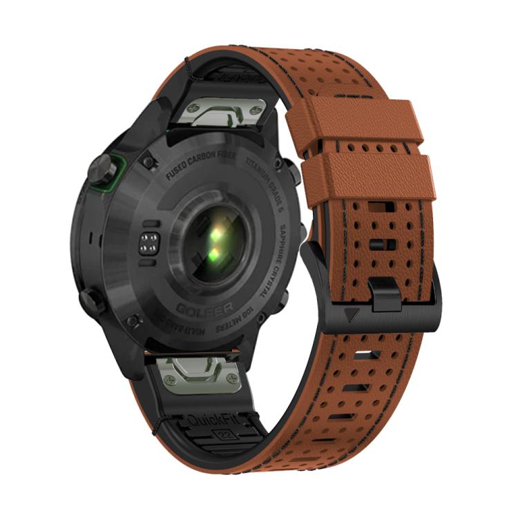 For Garmin Fenix 7 22mm Kalebol Dot Hole Silicone Leather Quick Release Watch Band