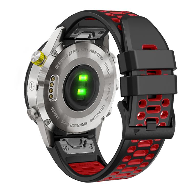 For Garmin Fenix 7X 26mm Kalebol Three Rows Hole Two Color Silicone Watch Band