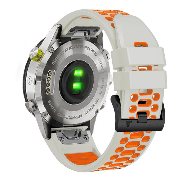 For Garmin Fenix 7X 26mm Kalebol Three Rows Hole Two Color Silicone Watch Band