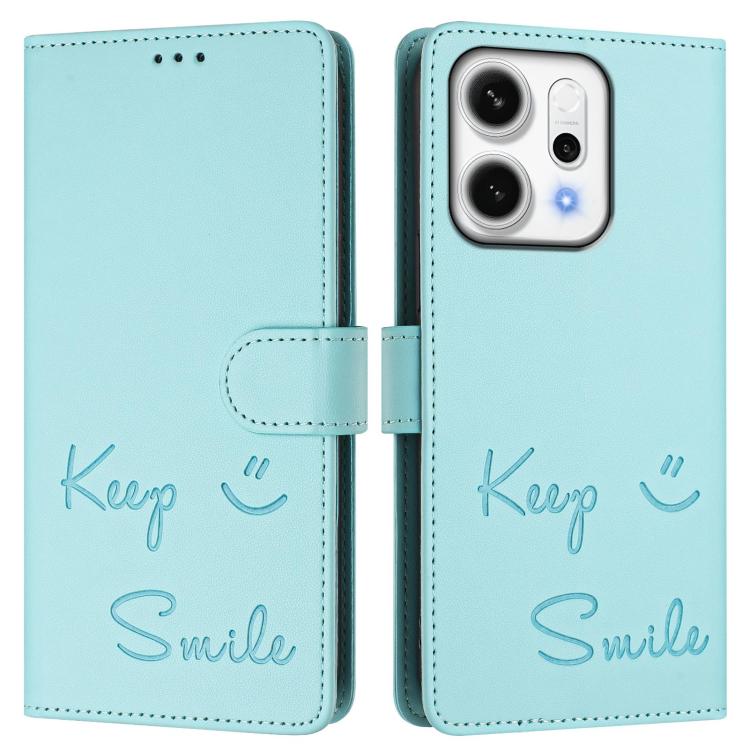 For OPPO Reno14 Global Smile Embossing RFID Leather Phone Case