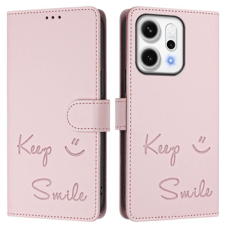 For OPPO Reno14 Global Smile Embossing RFID Leather Phone Case