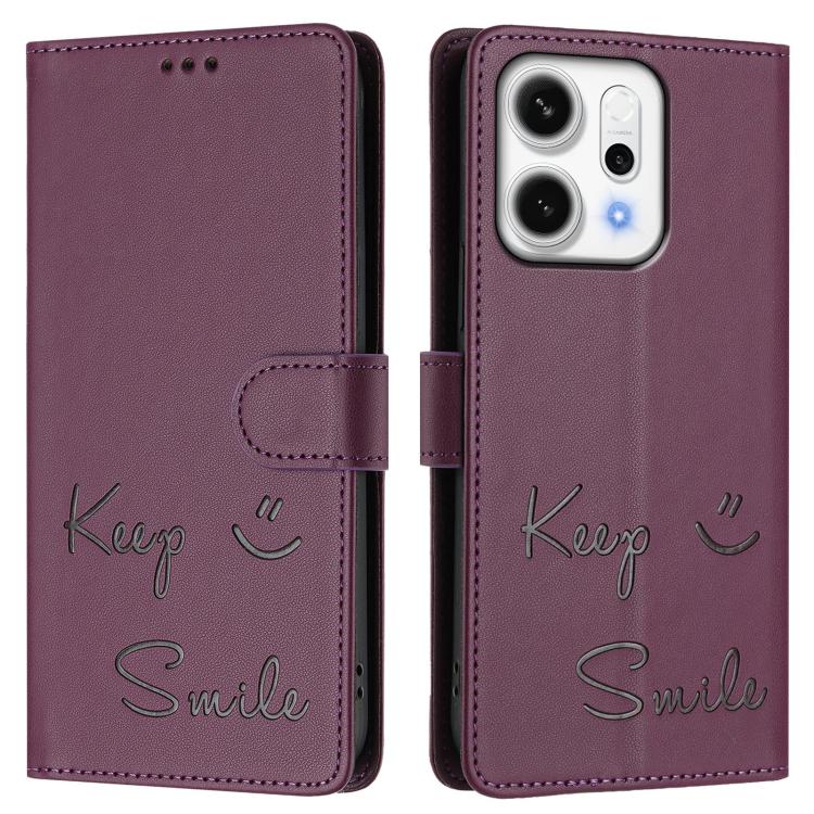 For OPPO Reno14 Global Smile Embossing RFID Leather Phone Case