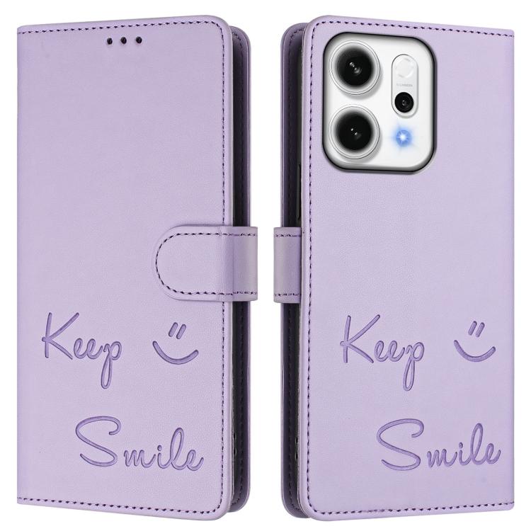 For OPPO Reno14 Pro Global Smile Embossing RFID Leather Phone Case