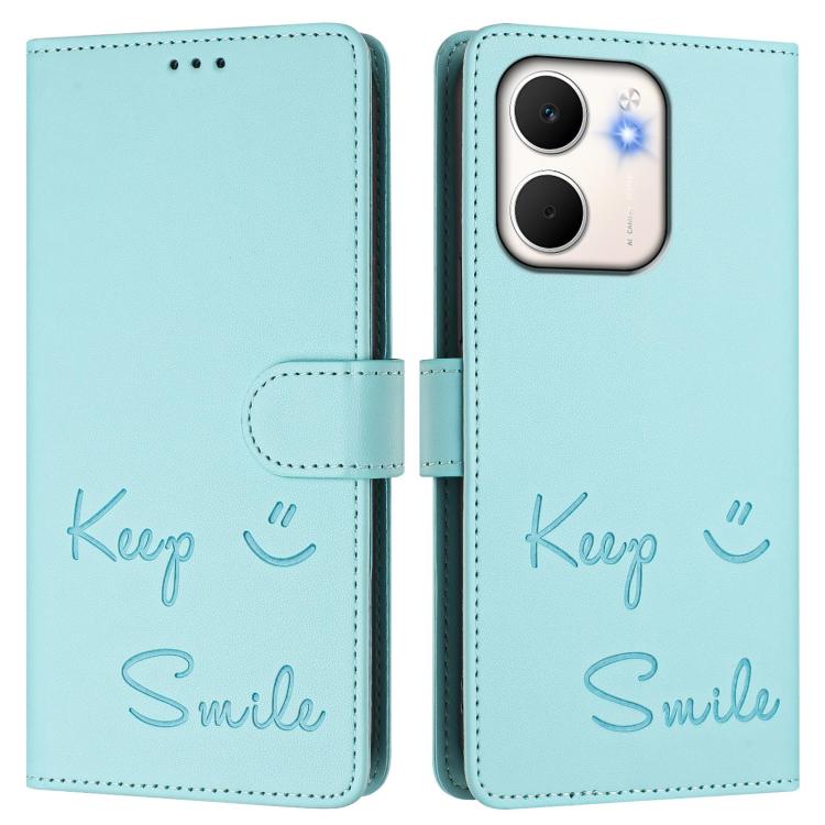 For OPPO A5x 5G / 4G Global Smile Embossing RFID Leather Phone Case
