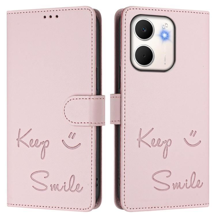 For OPPO A5x 5G / 4G Global Smile Embossing RFID Leather Phone Case