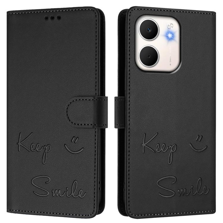 For OPPO A5x 5G / 4G Global Smile Embossing RFID Leather Phone Case