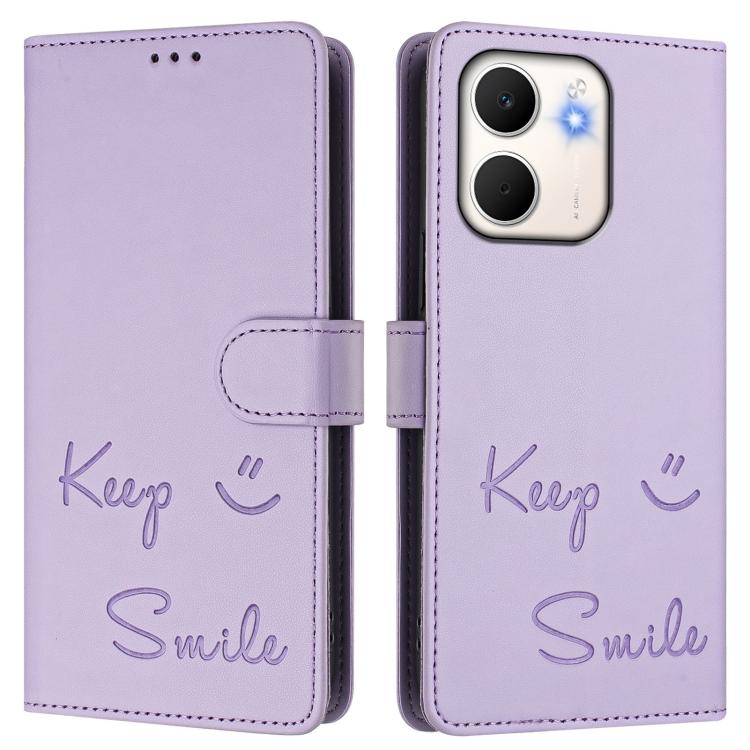 For OPPO A5x 5G / 4G Global Smile Embossing RFID Leather Phone Case