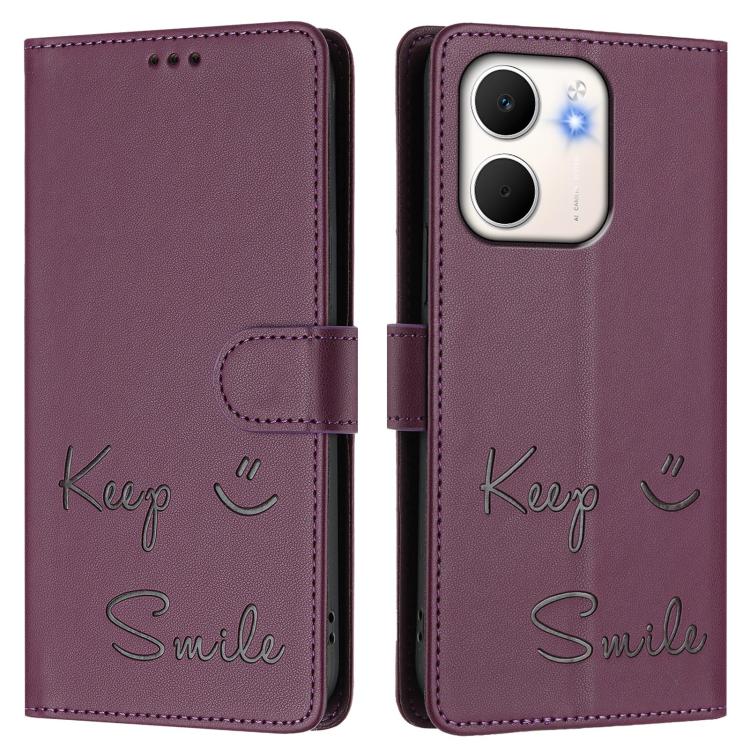 For OPPO A5x 5G / 4G Global Smile Embossing RFID Leather Phone Case