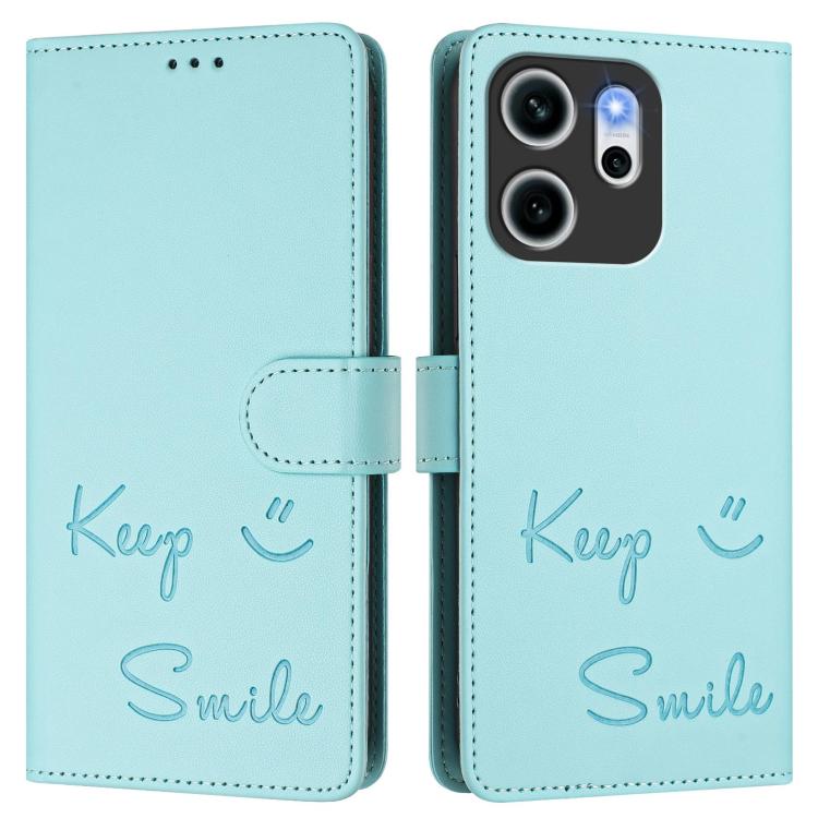 For OPPO Reno14 F 5G Smile Embossing RFID Leather Phone Case