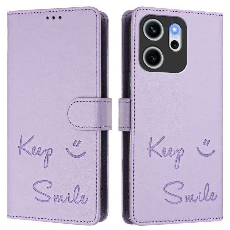 For OPPO Reno14 F 5G Smile Embossing RFID Leather Phone Case