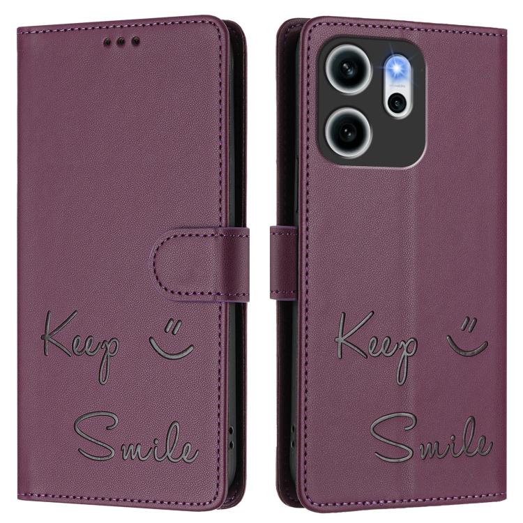 For OPPO Reno14 F 5G Smile Embossing RFID Leather Phone Case