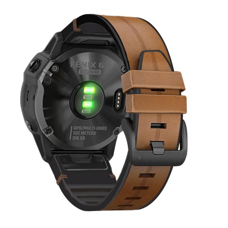 For Garmin QuickFit 26mm Kalebol Quick Release Silicone Leather Watch Band