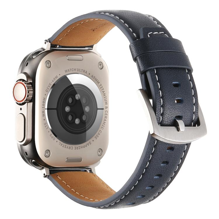 For Apple Watch 46mm / 49mm / 45mm / 44mm Kalebol Plain Genuine Leather Watch Band