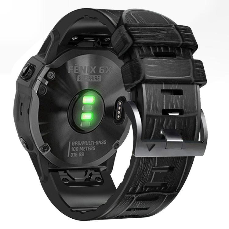 For Garmin QuickFit 22mm Kalebol Crocodile Texture Silicone Leather Watch Band