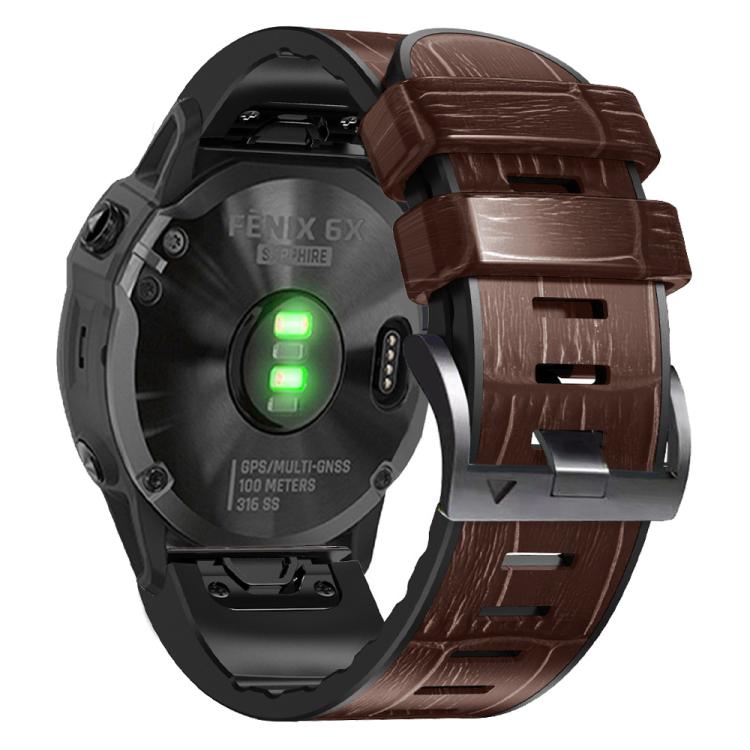 For Garmin QuickFit 22mm Kalebol Crocodile Texture Silicone Leather Watch Band
