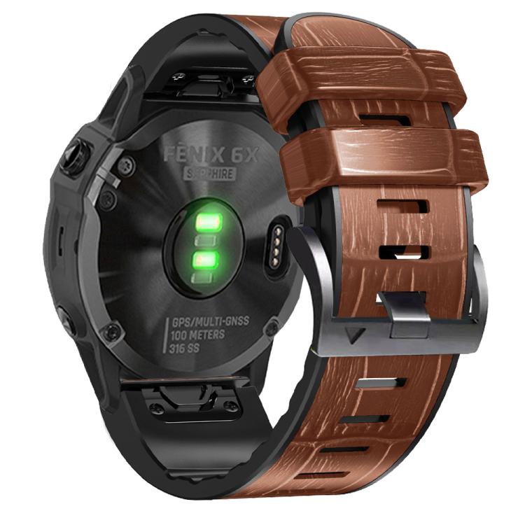 For Garmin QuickFit 22mm Kalebol Crocodile Texture Silicone Leather Watch Band