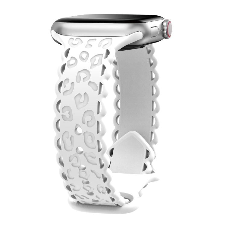 For Apple Watch 46mm / 49mm / 45mm / 44mm Lace Laser Engraved Leopard Silicone Watch Band