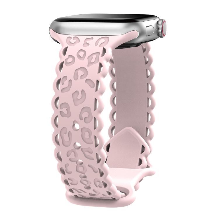 For Apple Watch 46mm / 49mm / 45mm / 44mm Lace Laser Engraved Leopard Silicone Watch Band